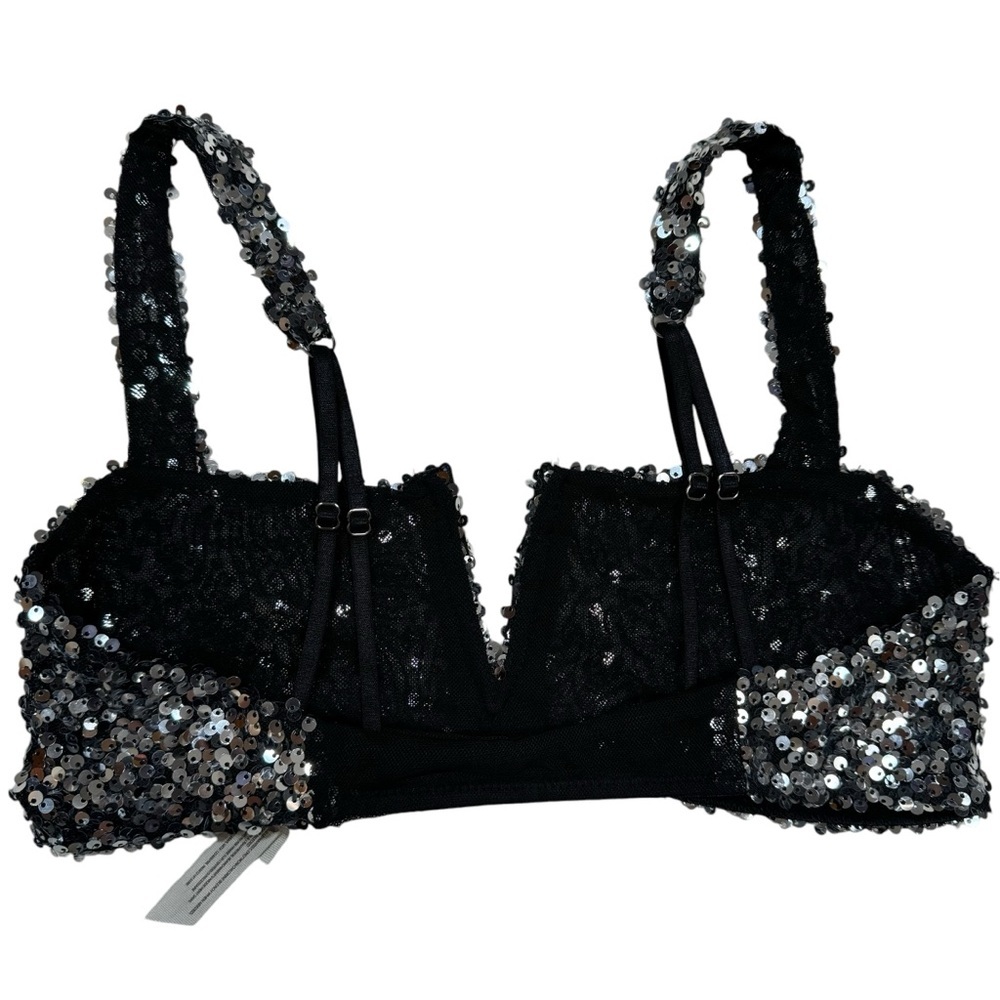 NWT New Free People Silver Sequins Sparks Fly Bralette Size S - Picture 6 of 10